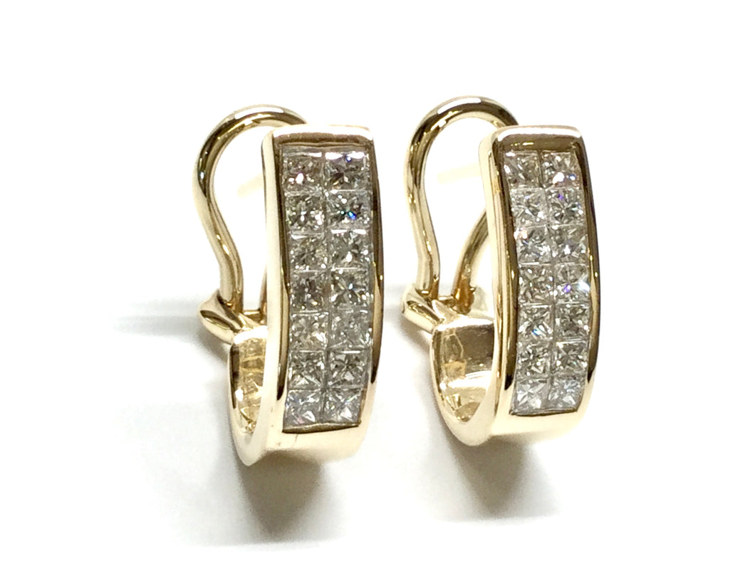 Invisible Diamond Bar Earrings 0.84ctw - Yellow Gold