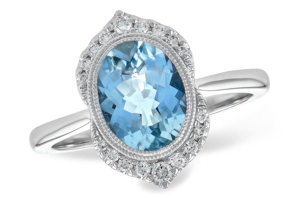 Aquamarine Bezel Ring with Diamond Halo - White Gold