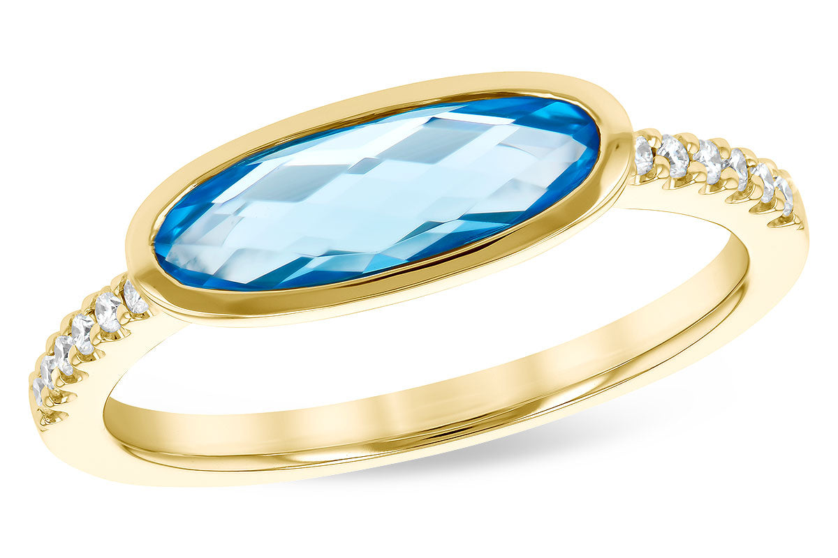 Blue Topaz Bezel Ring with Diamond Accents - Yellow Gold