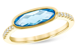 Blue Topaz Bezel Ring w/ Diamonds - Yellow Gold