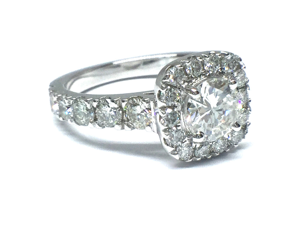 1.92ctw Diamond Ring with Cushion Halo - White Gold