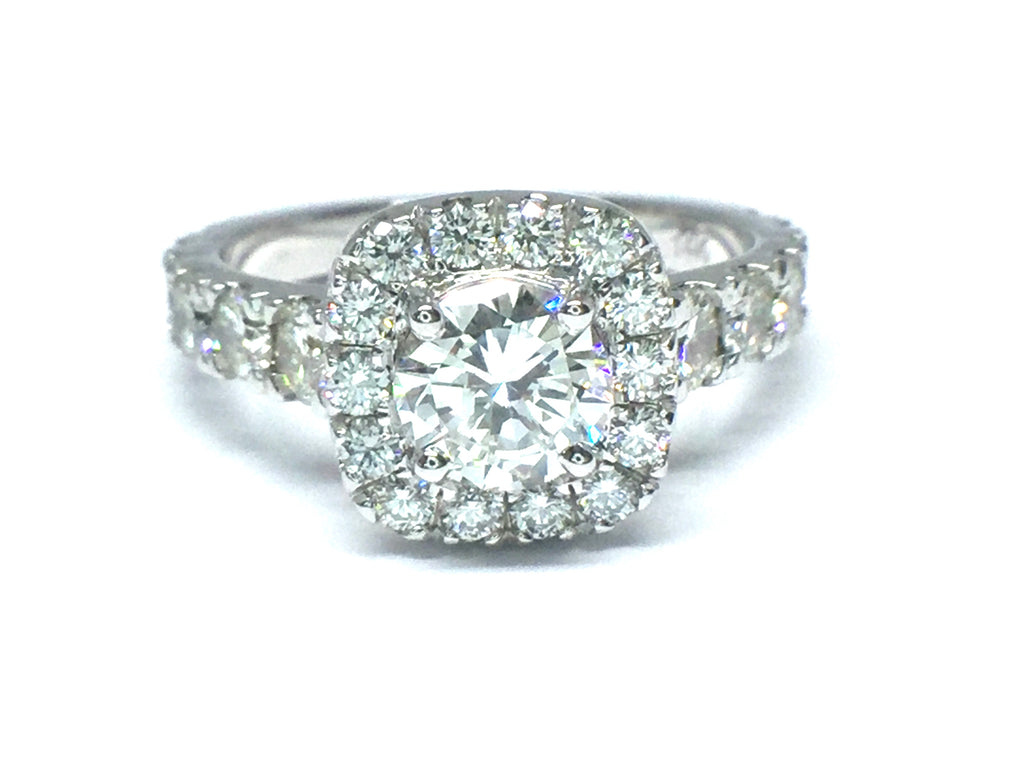1.92ctw Diamond Ring with Cushion Halo - White Gold