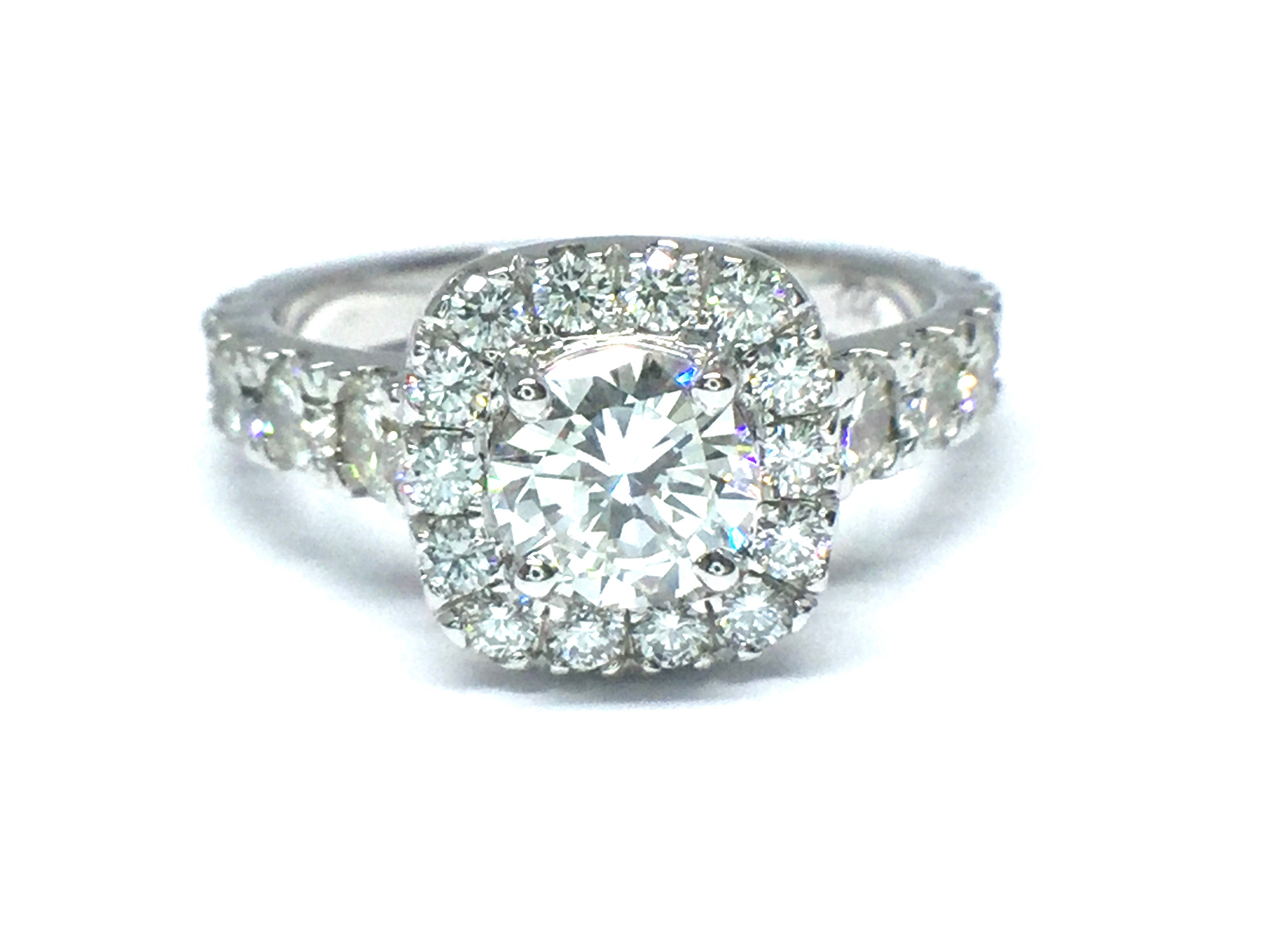 1.92ctw Diamond Ring with Cushion Halo - White Gold