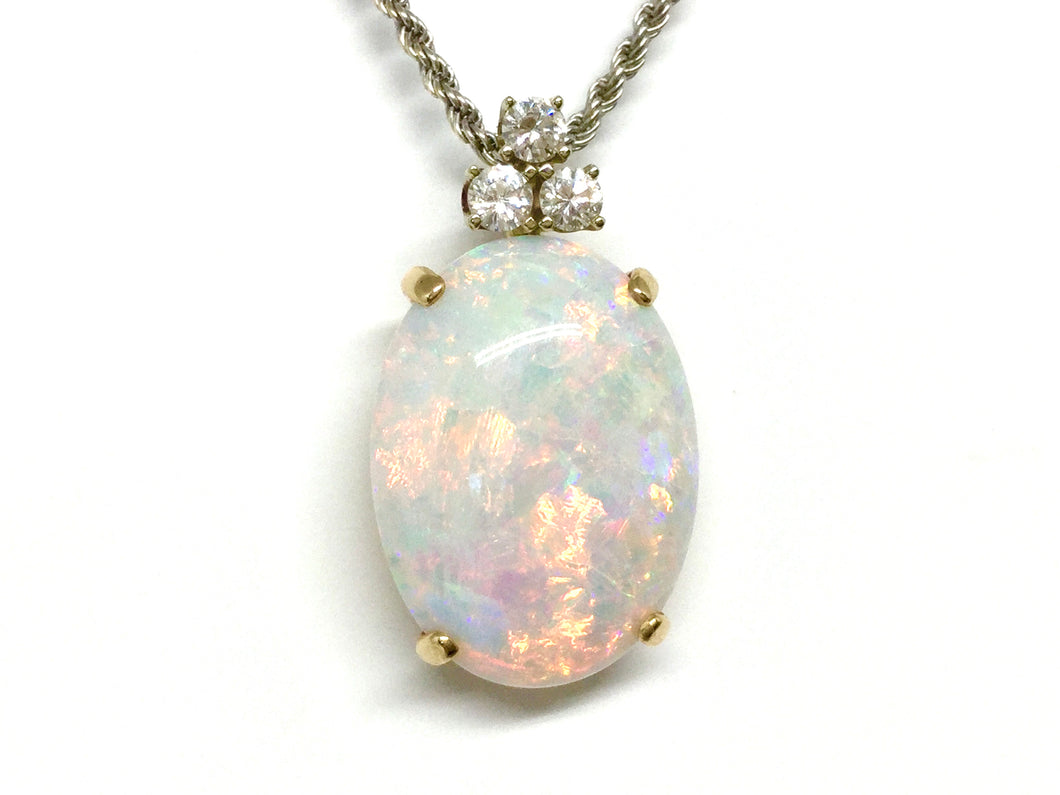 Opal & Diamond Pendant - Two Tone