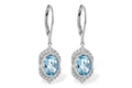 Aquamarine Bezel Earrings with Diamond Halo - White Gold