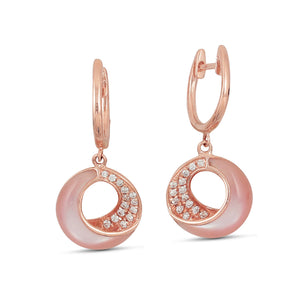 Crescent Earrings w/ Diamonds and Mother of Pearl - Rose Gold