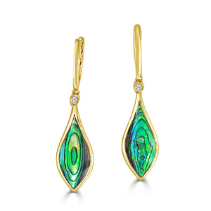 Drop Abalone Earrings w/ Diamonds - Yellow Gold
