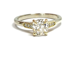 0.88ct Old Mine Diamond Epaulette Design Ring GIA - Two Tone