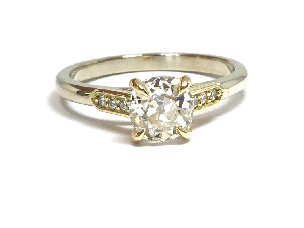 0.88ct Old Mine Diamond Epaulette Design Ring GIA - Two Tone
