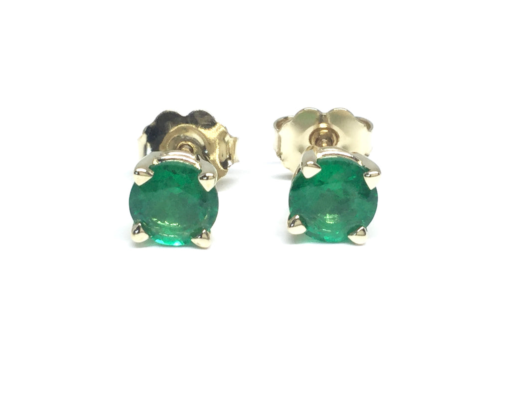 Emerald Stud Earrings 5mm - Yellow Gold