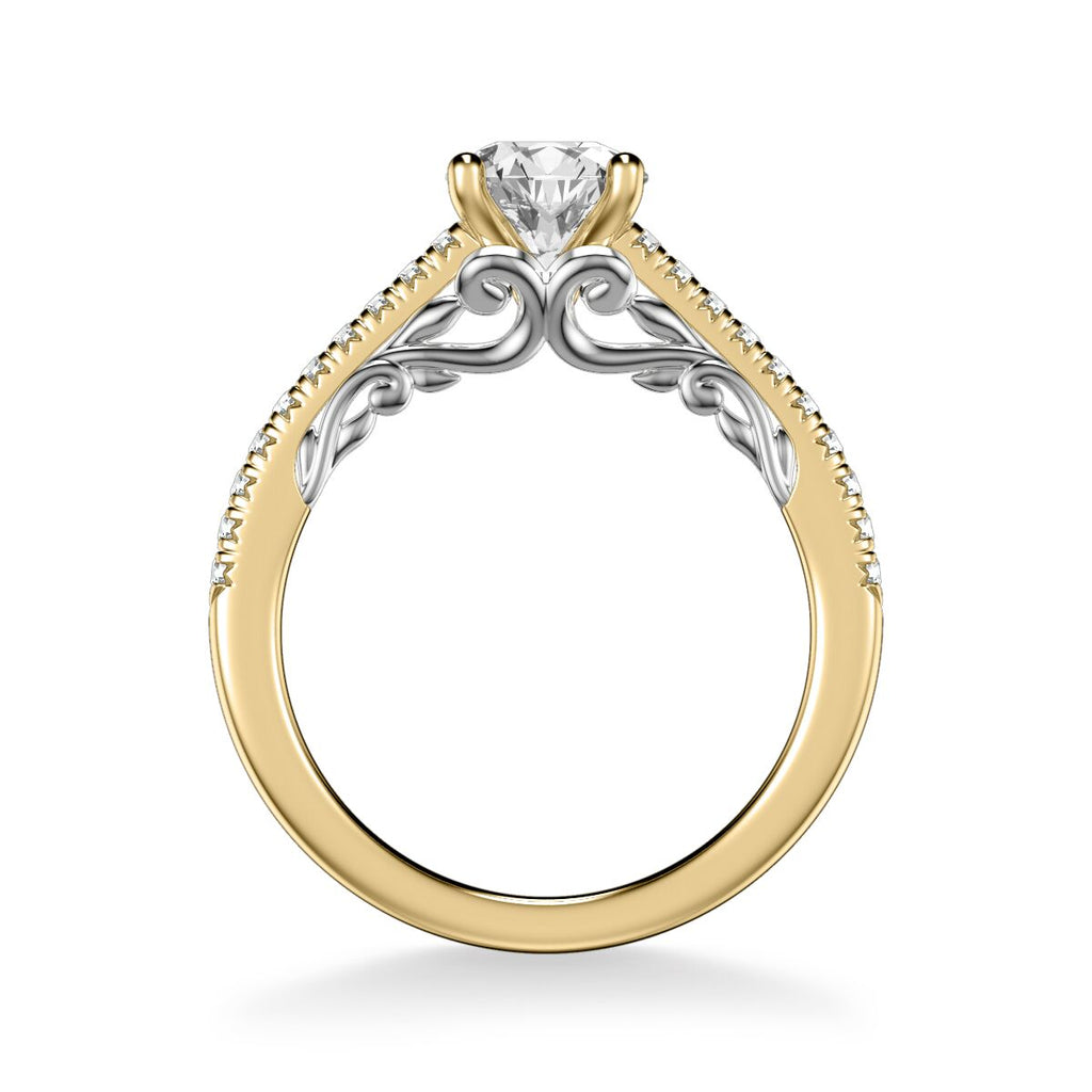 0.86ctw Filigree Accented Diamond Ring - Two Tone