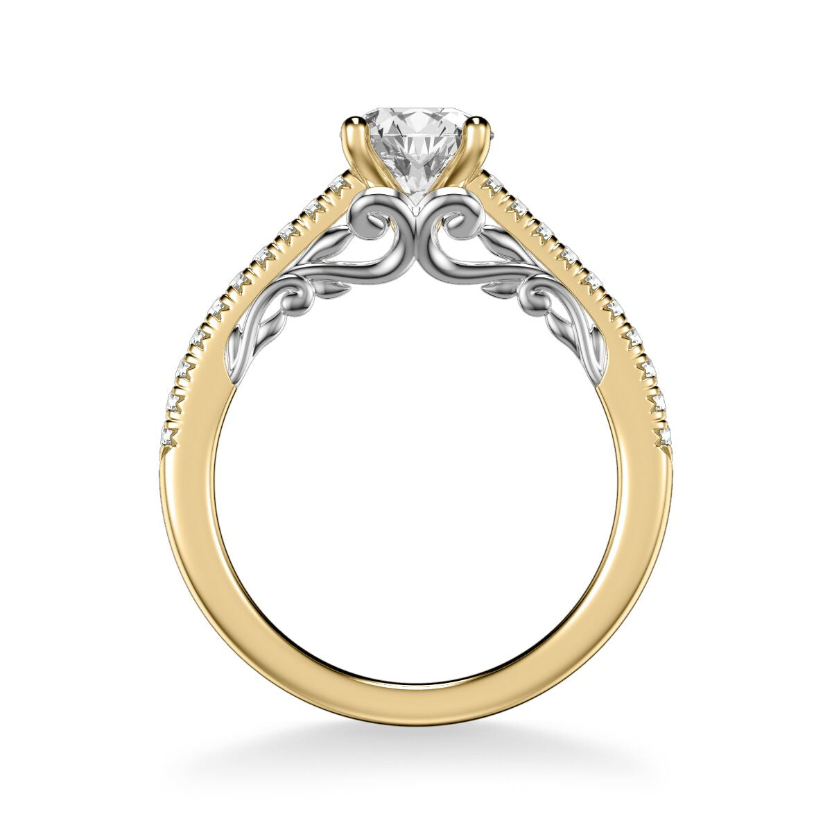 0.86ctw Filigree Accented Diamond Ring - Two Tone