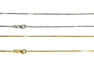 Box Chain 0.9mm - White, Yellow Gold