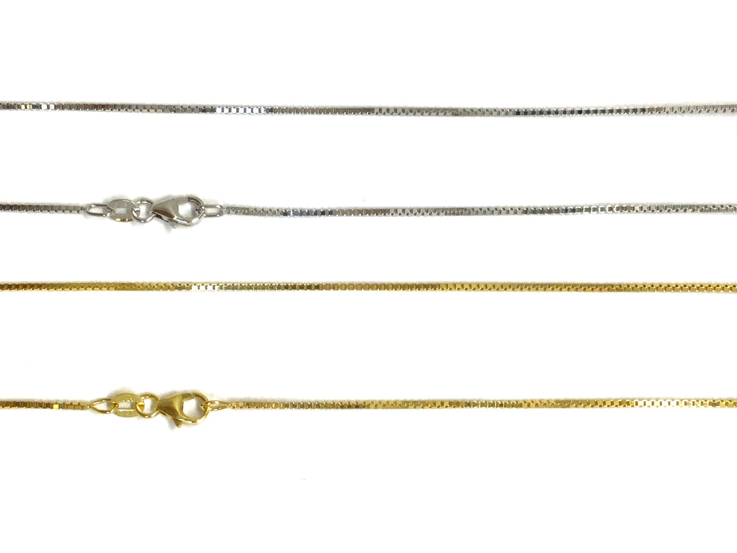 Box Chain 0.9mm - White, Yellow Gold