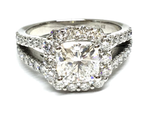 3.30ctw Cushion Diamond Halo Ring GIA - Platinum