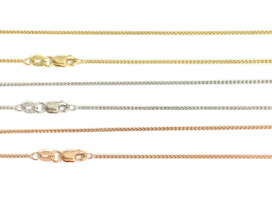 Wheat Link Chain 1.1mm - White, Yellow, Rose Gold