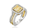 1.44ctw Yellow & White Diamond Double Halo Ring - Two Tone