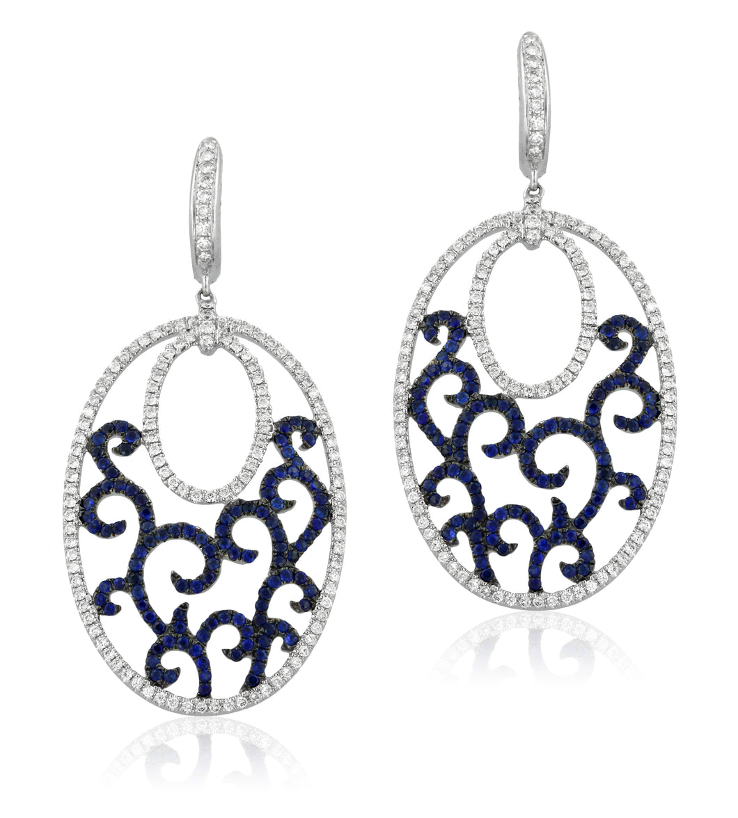 Sapphire & Diamond Labyrinth Earrings - White Gold
