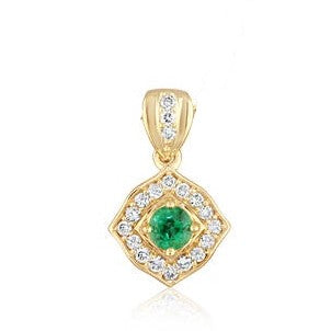 Emerald Pendant w/ Diamond Halo - Yellow Gold
