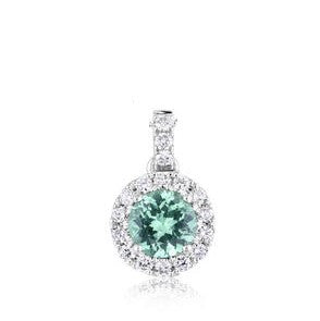 Mint Garnet Pendant w/ Diamond Halo - White Gold
