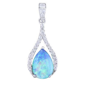 Opal Drop Pendant w/ Diamonds - White Gold