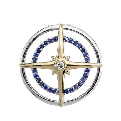 Compass Rose Sapphire & Diamond Pendant - Two Tone