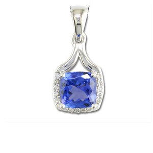 Tanzanite Pendant w/ Diamond Cushion Halo - White Gold