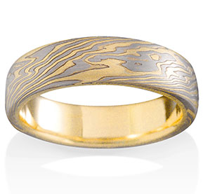 Oak Pattern Mokume Ring - Yellow, White, Silver