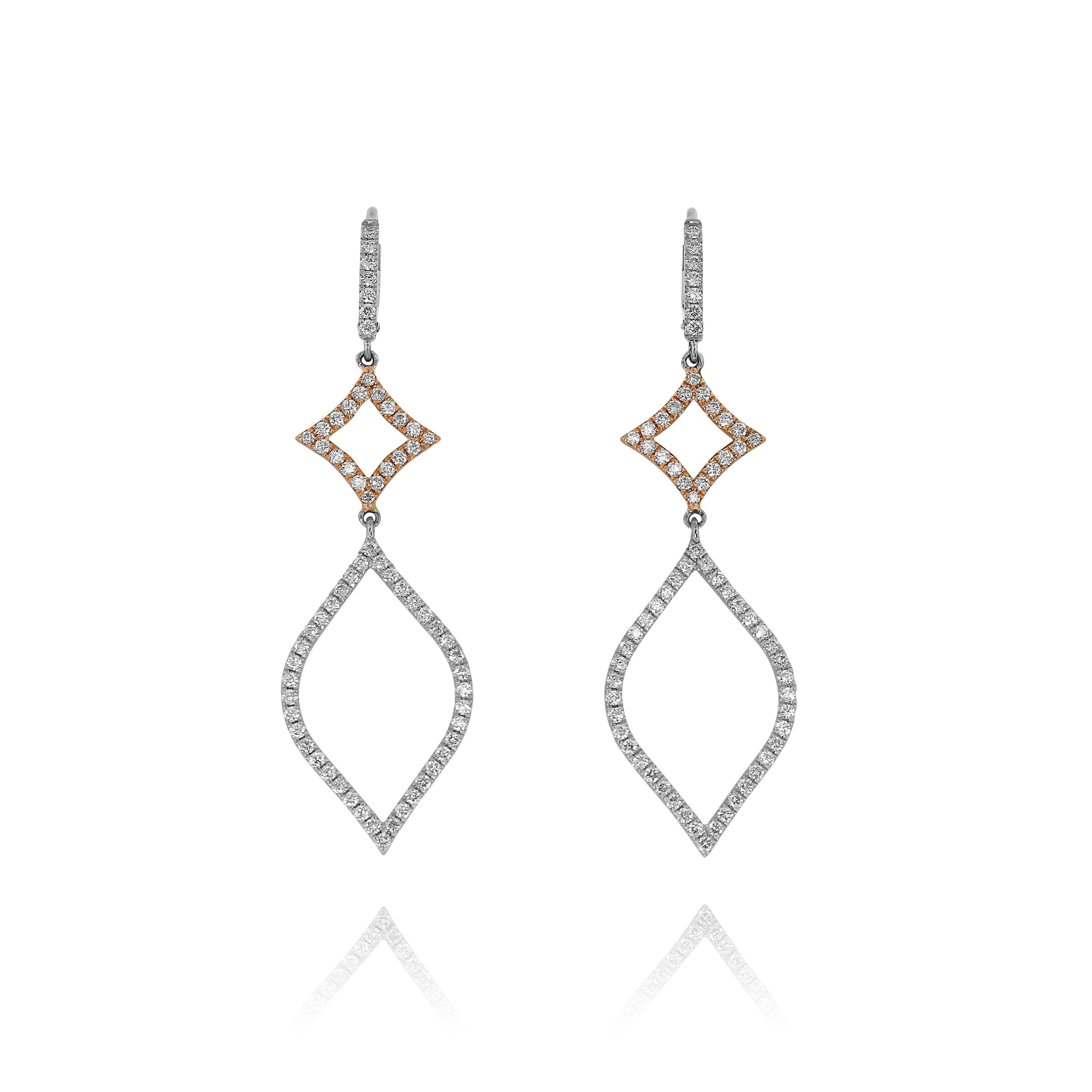 Long Diamond Dangle Earrings - Two Tone