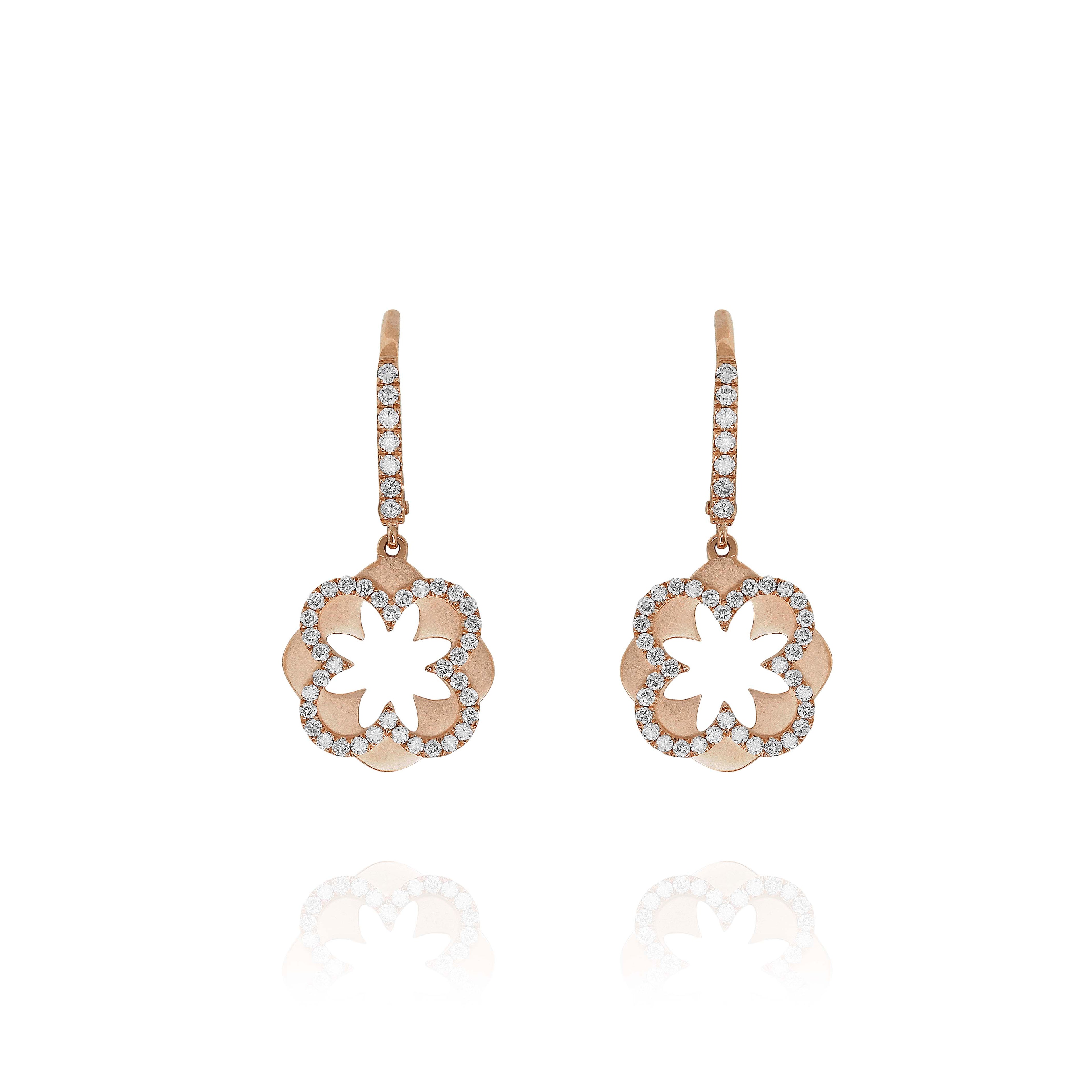 Clover Dangle Earrings with Diamond Accents - Rose Gold