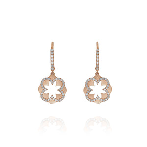 Clover Dangle Earrings w/ Diamonds - Rose Gold