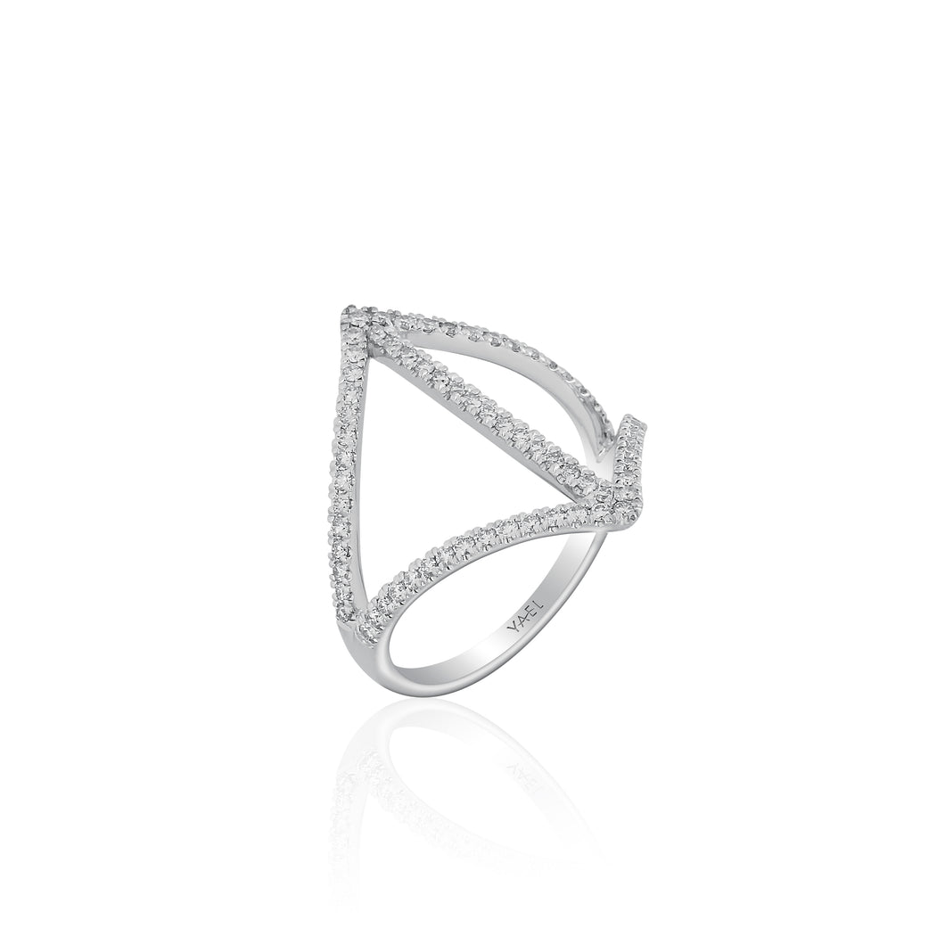 Vertical Bar Design Diamond Ring - White Gold