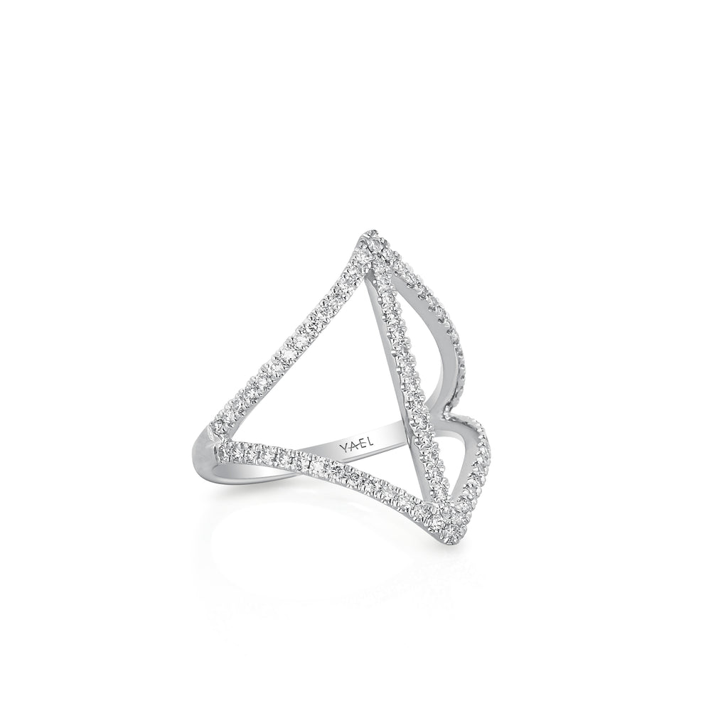 Vertical Bar Design Diamond Ring - White Gold