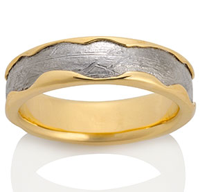 Arcturus Meteorite Band w/ Yellow Gold Boarders