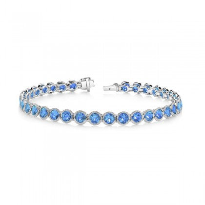 Blue Topaz Bezel Bracelet - White Gold