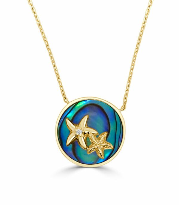 Starfish Happy Necklace with Diamonds and Abalone - Yellow Gold