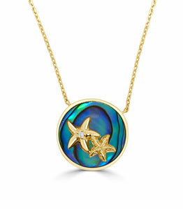 Starfish Happy Necklace w/ Diamonds and Abalone - Yellow Gold