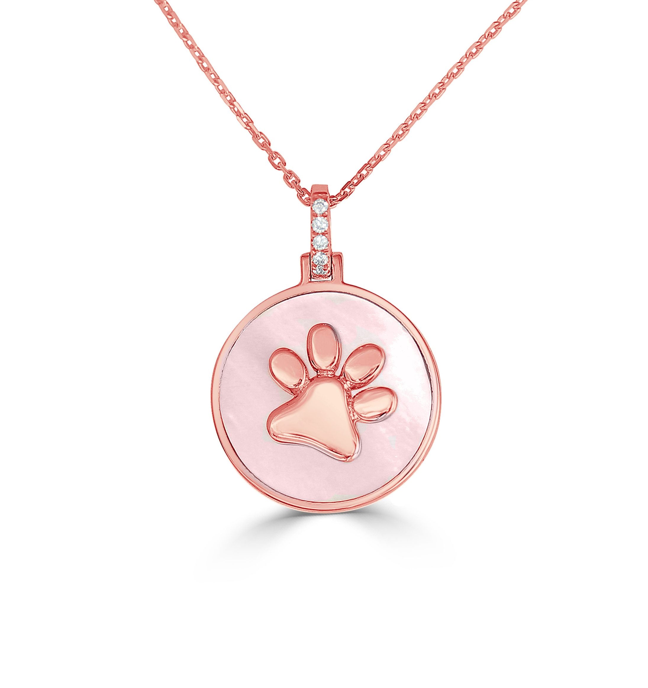 Paw Pendant with Diamonds and Mother of Pearl - Rose Gold