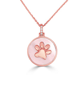 Paw Pendant w/ Diamonds and Mother of Pearl - Rose Gold