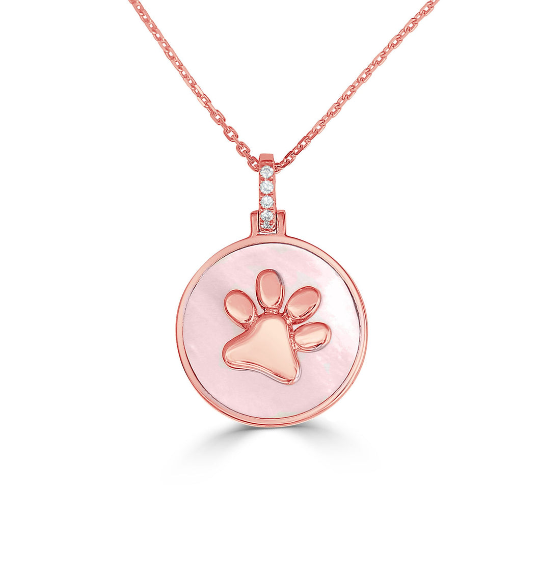 Paw Pendant w/ Diamonds and Mother of Pearl - Rose Gold
