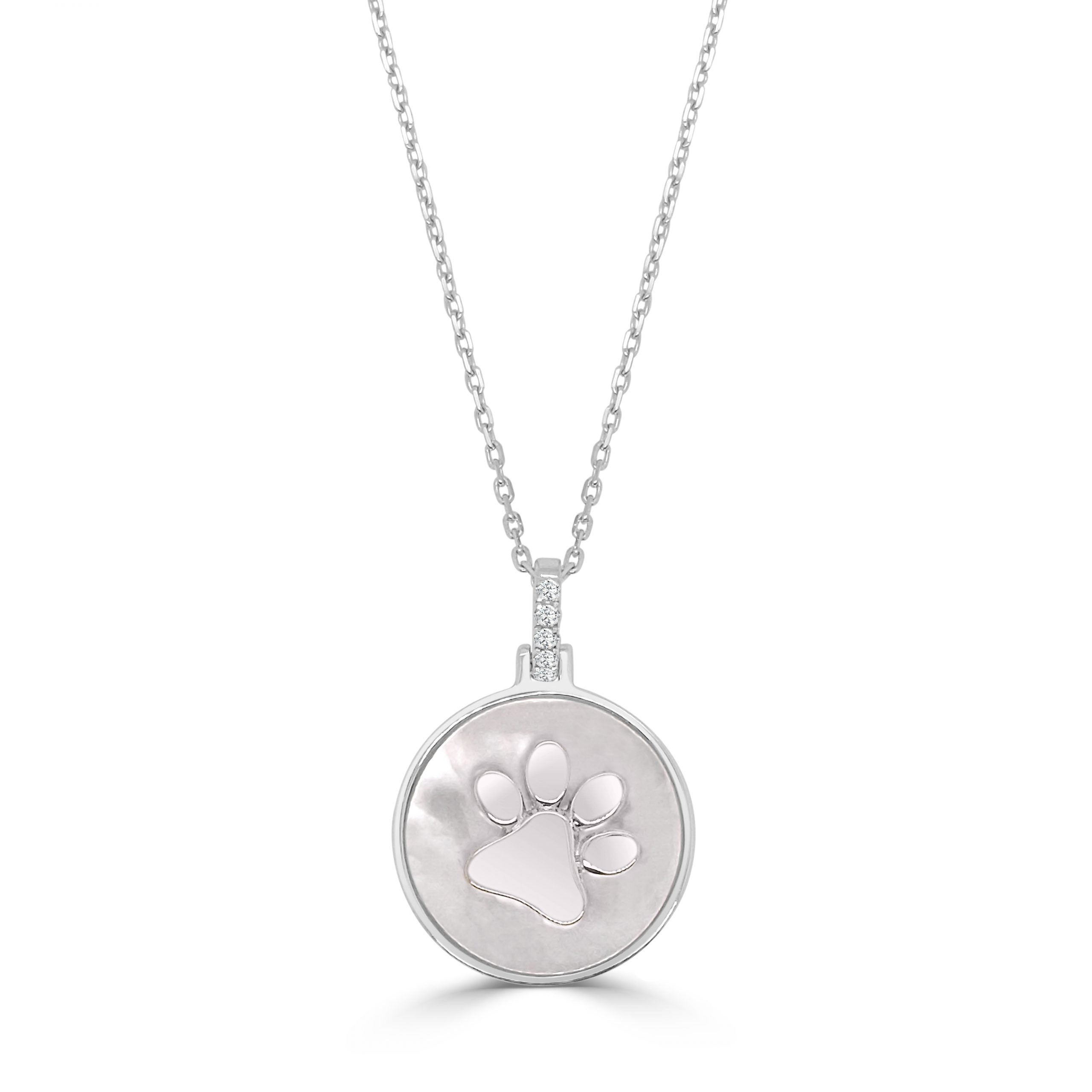 Paw Pendant with Diamonds and Mother of Pearl - White Gold