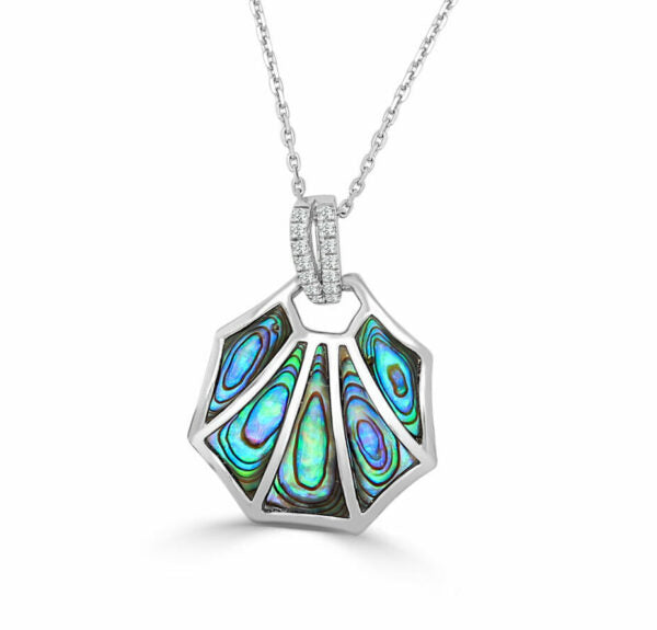 Small Venus Crown Pendant with Abalone and Diamonds - White Gold