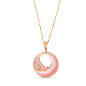 Crescent Pendant w/ Diamonds and Mother of Pearl - Rose Gold