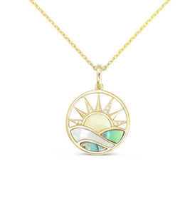 Sunrise Pendant w/ Abalone and Mother of Pearl - Yellow Gold
