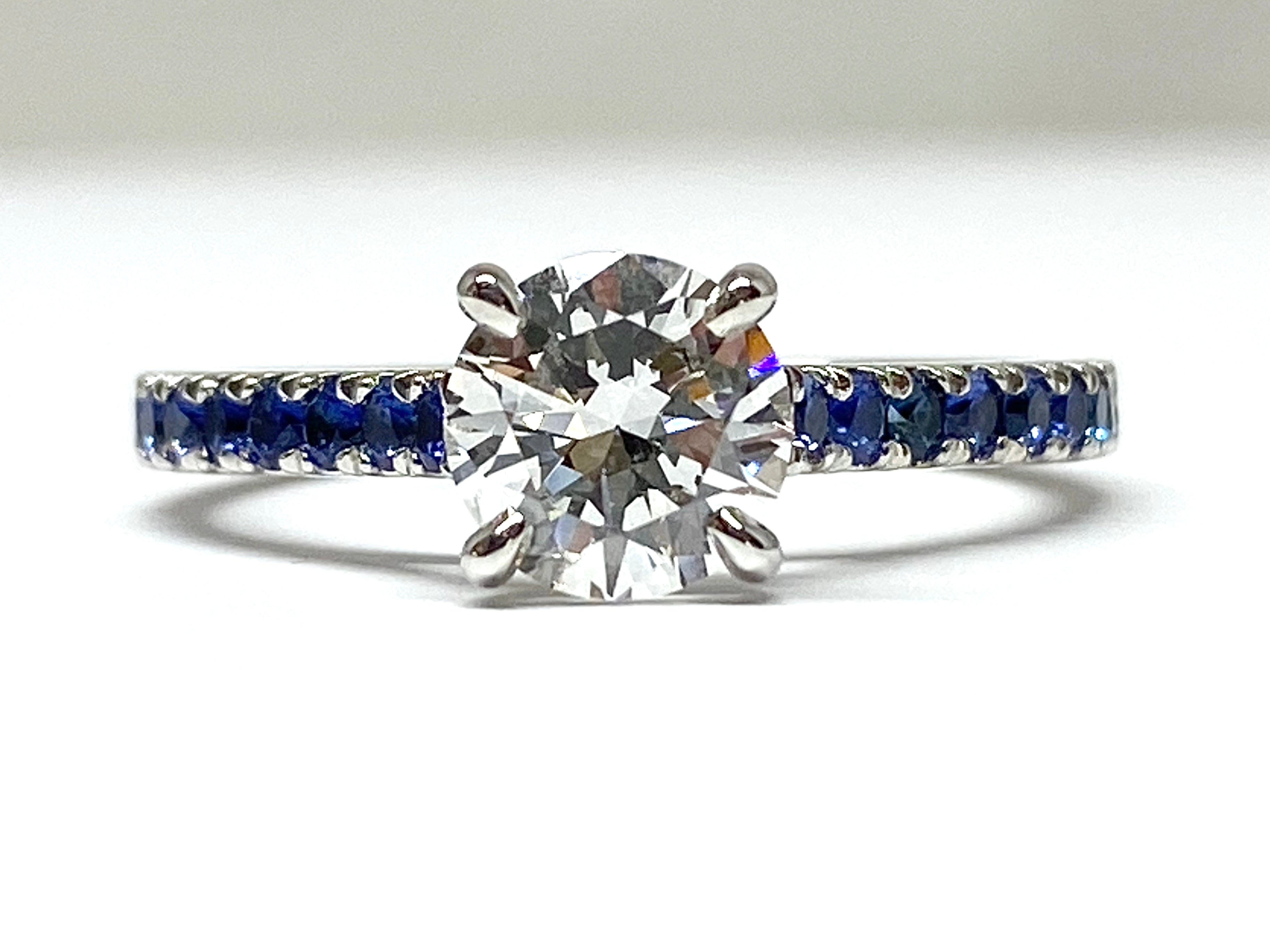 1.03ct Diamond Ring with Sapphire Shank - White Gold