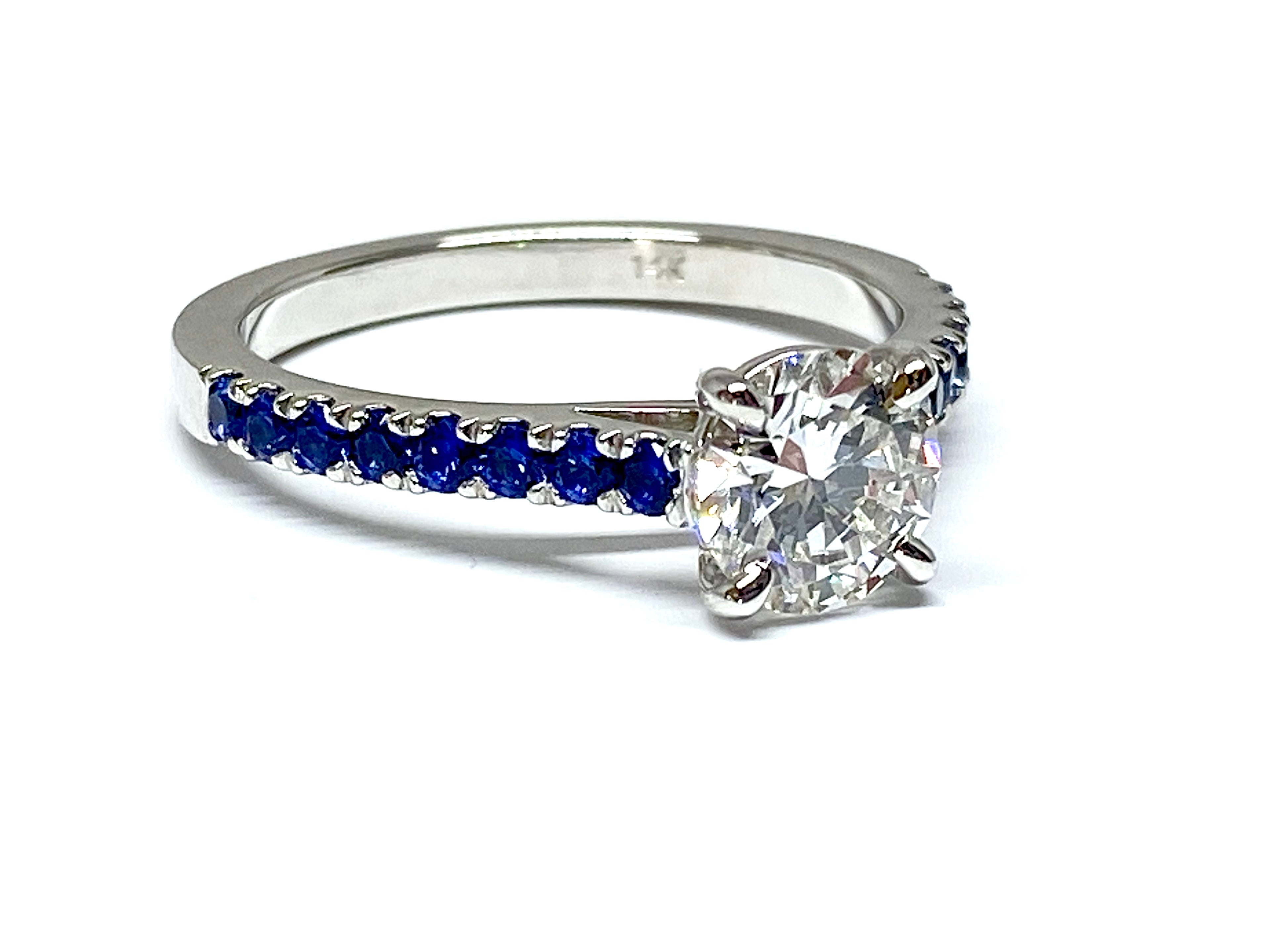 1.03ct Diamond Ring with Sapphire Shank - White Gold