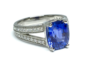 3.43ct Sapphire Ring w/ Diamond Split Shank - Platinum