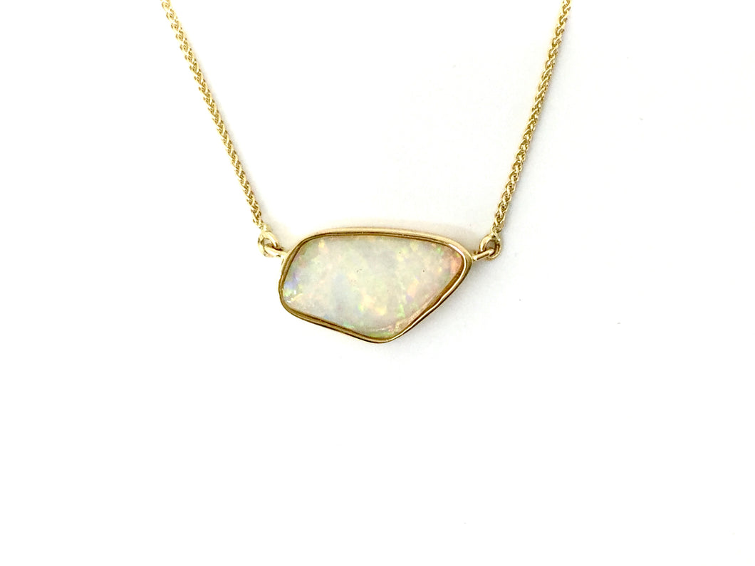 Opal Bezel Necklace - Yellow Gold