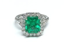 Load image into Gallery viewer, 2.82ct Emerald Ring w/ Diamond Halo, Split Shank &amp; Gallery - Platinum
