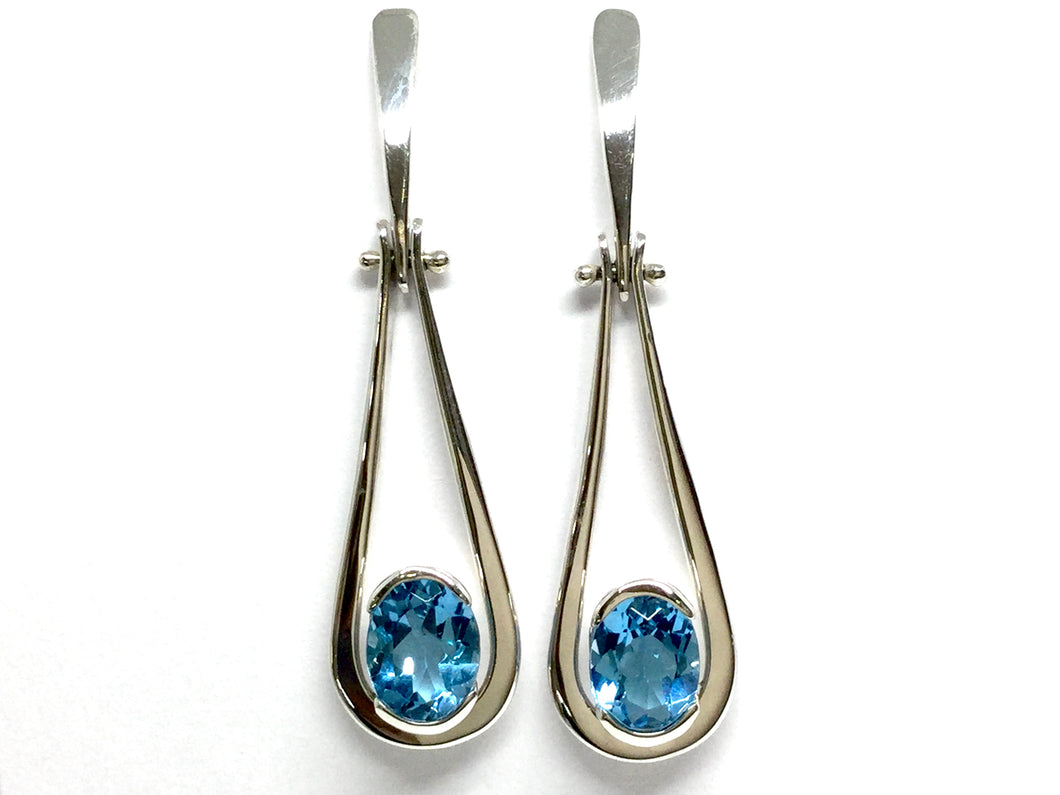 Blue Topaz Swinging Teardrop Earrings - Silver